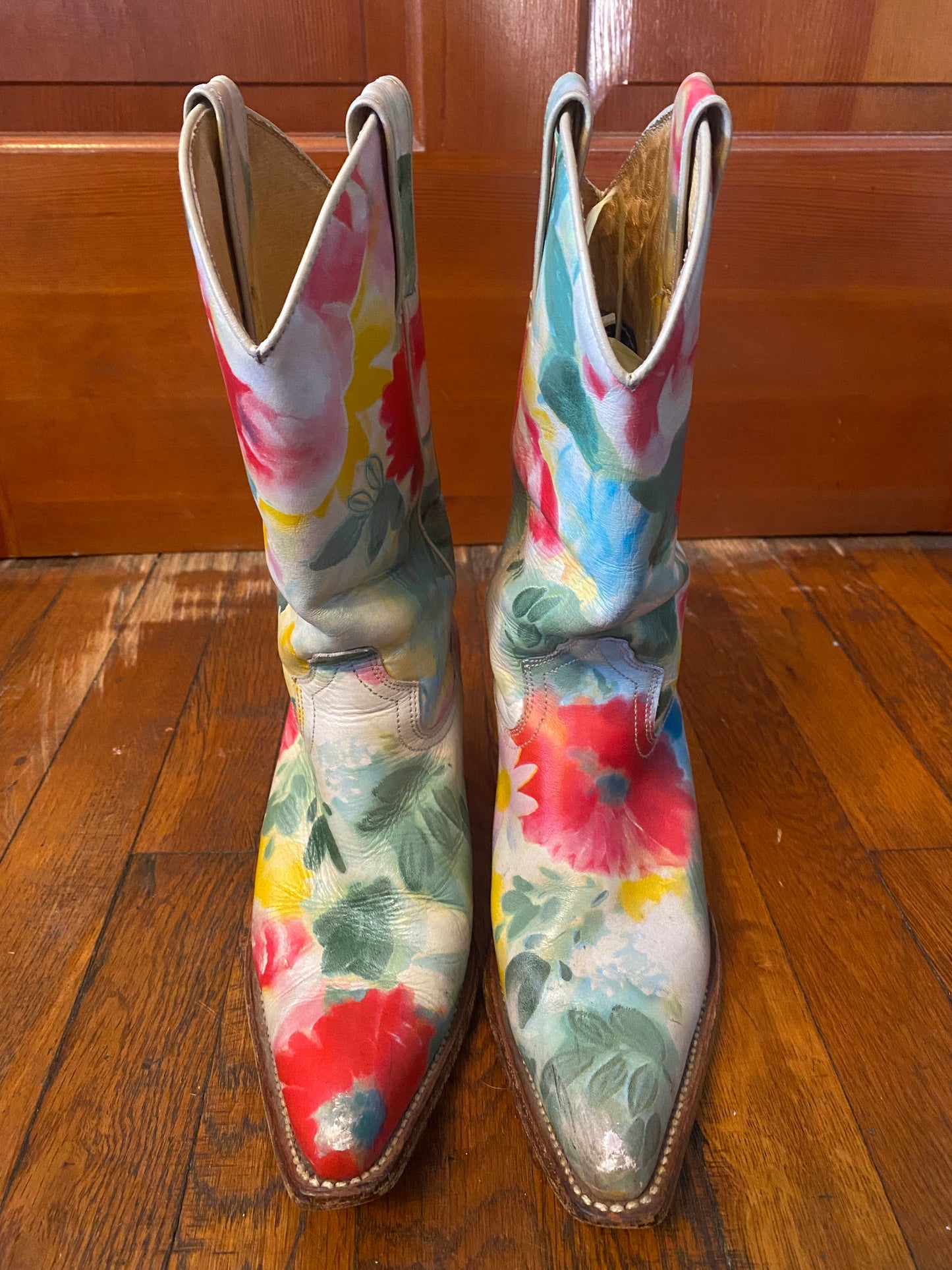 1970s Unique Watercolor Floral Cowgirl Boots