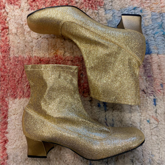 1960s Gold Glitter Gogo Boots