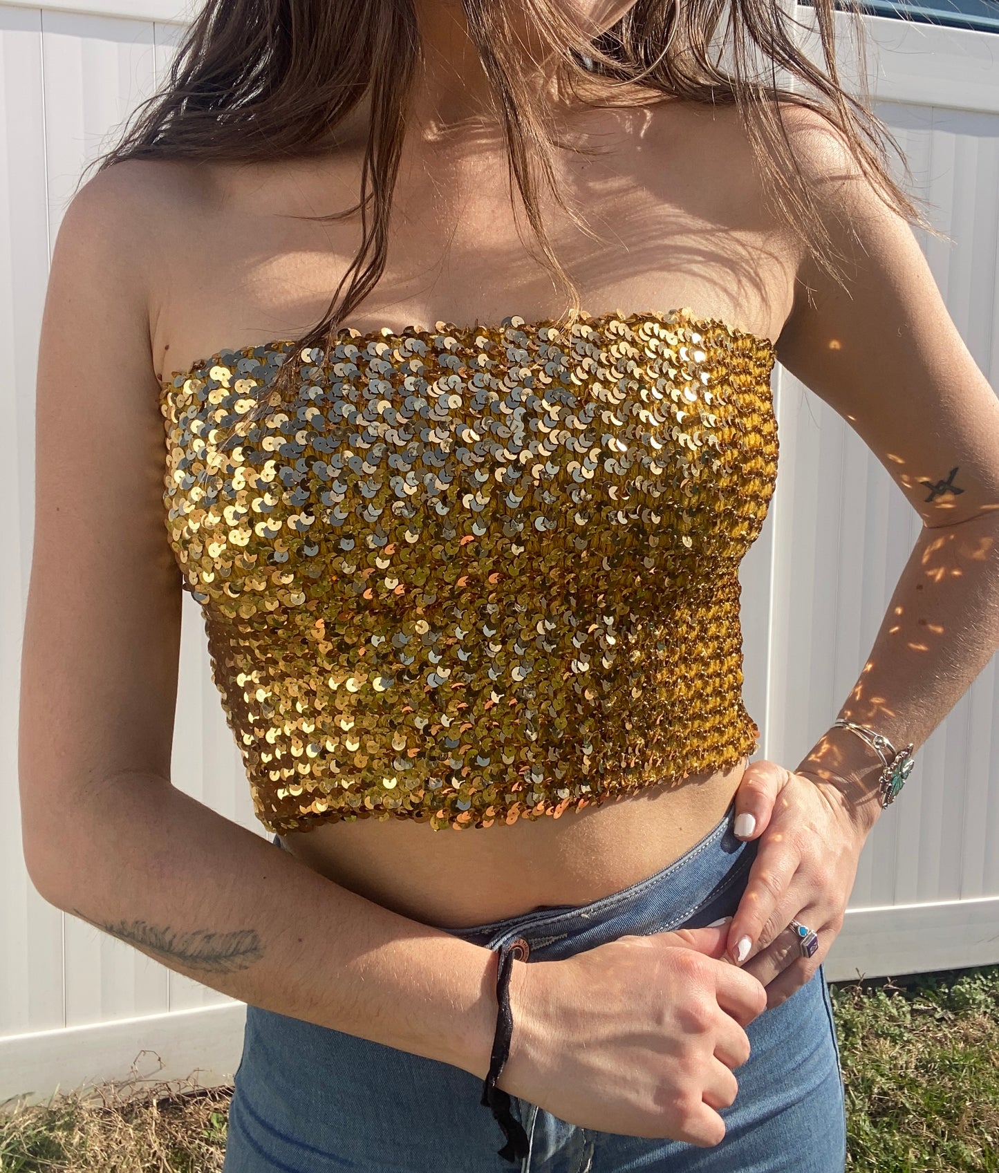 1970s Gold Sequin Tube Top